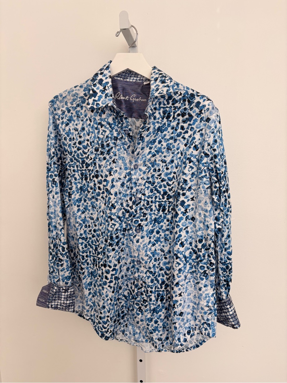 Robert Graham Blue & White Leopard-Print Casual Shirt